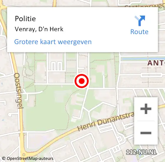 Locatie op kaart van de 112 melding: Politie Venray, D'n Herk op 22 augustus 2023 16:15