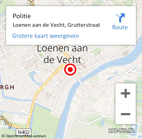 Locatie op kaart van de 112 melding: Politie Loenen aan de Vecht, Grutterstraat op 22 augustus 2023 20:37