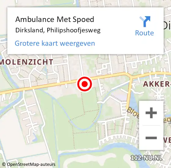 Locatie op kaart van de 112 melding: Ambulance Met Spoed Naar Dirksland, Philipshoofjesweg op 22 augustus 2023 21:27