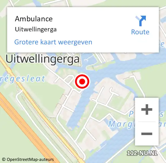 Locatie op kaart van de 112 melding: Ambulance Uitwellingerga op 22 augustus 2023 21:27