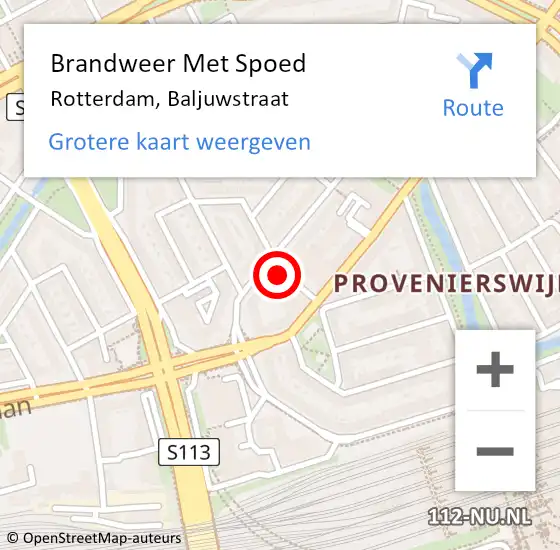 Locatie op kaart van de 112 melding: Brandweer Met Spoed Naar Rotterdam, Baljuwstraat op 23 augustus 2023 06:49