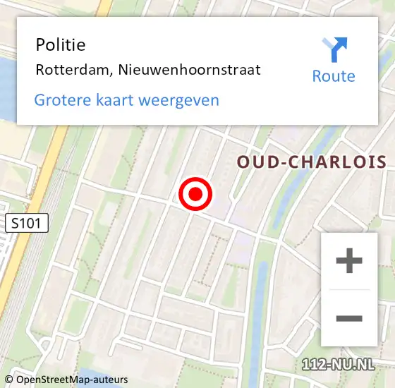 Locatie op kaart van de 112 melding: Politie Rotterdam, Nieuwenhoornstraat op 23 augustus 2023 08:41