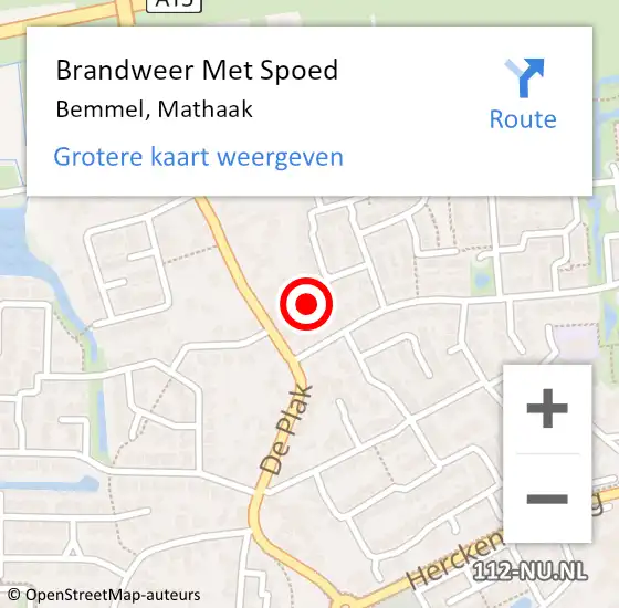 Locatie op kaart van de 112 melding: Brandweer Met Spoed Naar Bemmel, Mathaak op 23 augustus 2023 10:49