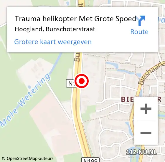 Locatie op kaart van de 112 melding: Trauma helikopter Met Grote Spoed Naar Hoogland, Bunschoterstraat op 23 augustus 2023 10:50