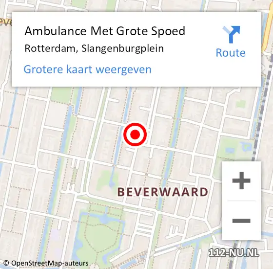 Locatie op kaart van de 112 melding: Ambulance Met Grote Spoed Naar Rotterdam, Slangenburgplein op 23 augustus 2023 11:09
