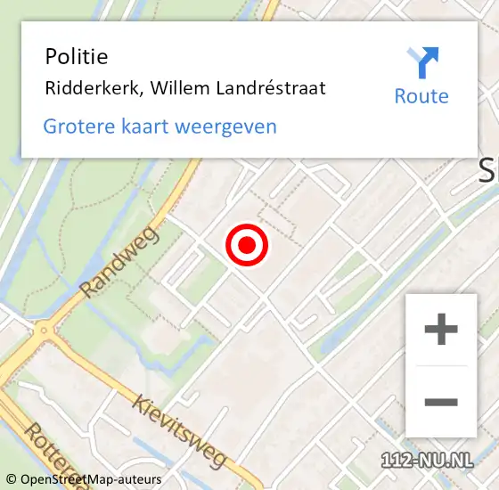 Locatie op kaart van de 112 melding: Politie Ridderkerk, Willem Landréstraat op 23 augustus 2023 11:39