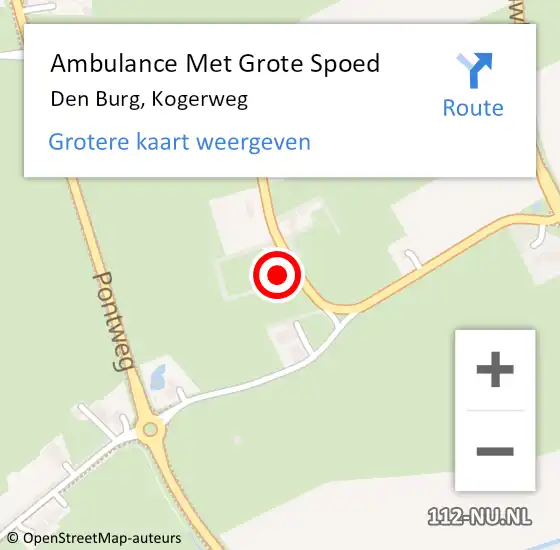 Locatie op kaart van de 112 melding: Ambulance Met Grote Spoed Naar Den Burg, Kogerweg op 23 augustus 2023 11:55