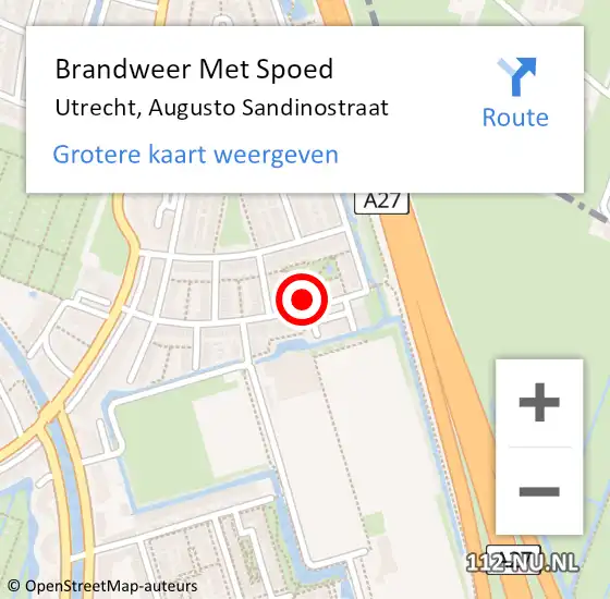 Locatie op kaart van de 112 melding: Brandweer Met Spoed Naar Utrecht, Augusto Sandinostraat op 23 augustus 2023 12:48