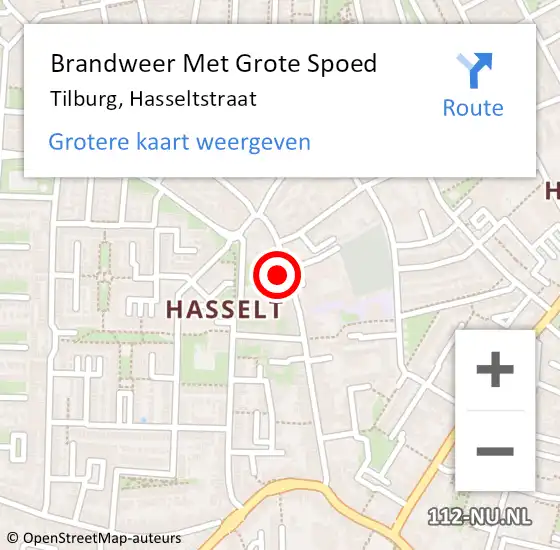 Locatie op kaart van de 112 melding: Brandweer Met Grote Spoed Naar Tilburg, Hasseltstraat op 23 augustus 2023 13:51