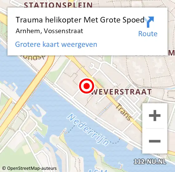 Locatie op kaart van de 112 melding: Trauma helikopter Met Grote Spoed Naar Arnhem, Vossenstraat op 23 augustus 2023 16:55