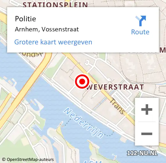 Locatie op kaart van de 112 melding: Politie Arnhem, Vossenstraat op 23 augustus 2023 17:05