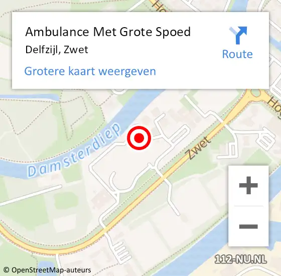 Locatie op kaart van de 112 melding: Ambulance Met Grote Spoed Naar Delfzijl, Zwet op 23 augustus 2023 18:51