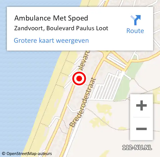 Locatie op kaart van de 112 melding: Ambulance Met Spoed Naar Zandvoort, Boulevard Paulus Loot op 23 augustus 2023 20:05