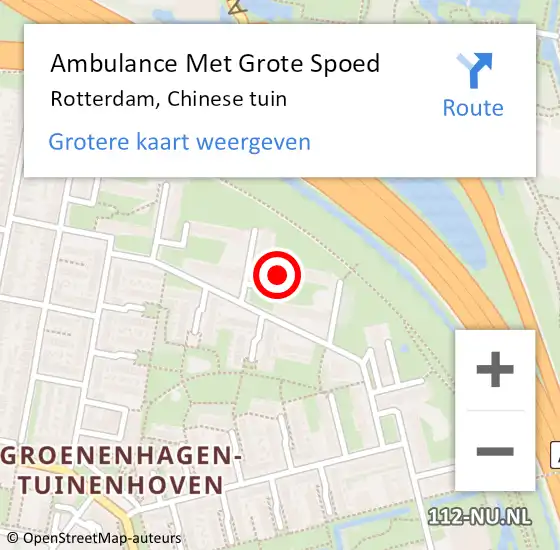 Locatie op kaart van de 112 melding: Ambulance Met Grote Spoed Naar Rotterdam, Chinese tuin op 23 augustus 2023 21:57