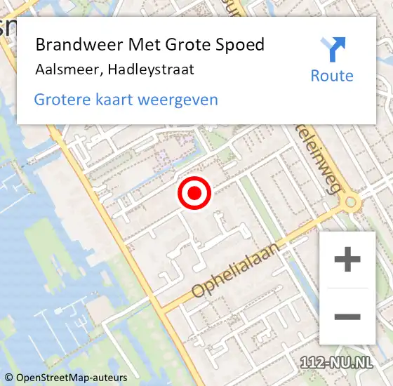 Locatie op kaart van de 112 melding: Brandweer Met Grote Spoed Naar Aalsmeer, Hadleystraat op 24 augustus 2023 00:37