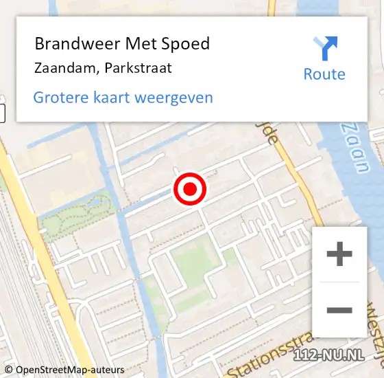 Locatie op kaart van de 112 melding: Brandweer Met Spoed Naar Zaandam, Parkstraat op 24 augustus 2023 01:20
