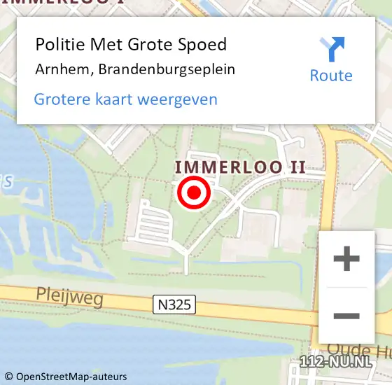 Locatie op kaart van de 112 melding: Politie Met Grote Spoed Naar Arnhem, Brandenburgseplein op 24 augustus 2023 06:01
