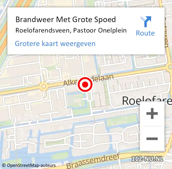Locatie op kaart van de 112 melding: Brandweer Met Grote Spoed Naar Roelofarendsveen, Pastoor Onelplein op 24 augustus 2023 10:10