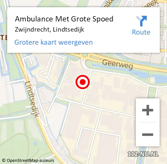 Locatie op kaart van de 112 melding: Ambulance Met Grote Spoed Naar Zwijndrecht, Lindtsedijk op 24 augustus 2023 11:54