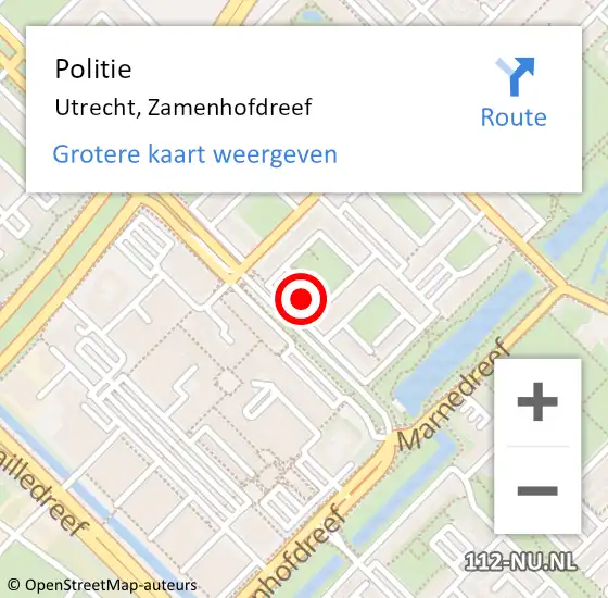 Locatie op kaart van de 112 melding: Politie Utrecht, Zamenhofdreef op 24 augustus 2023 11:56