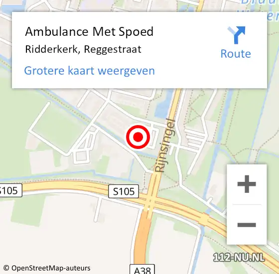 Locatie op kaart van de 112 melding: Ambulance Met Spoed Naar Ridderkerk, Reggestraat op 24 augustus 2023 13:16