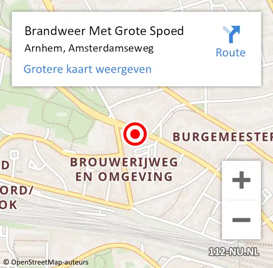 Locatie op kaart van de 112 melding: Brandweer Met Grote Spoed Naar Arnhem, Amsterdamseweg op 24 augustus 2023 13:21