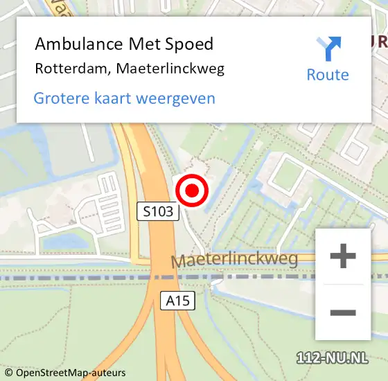 Locatie op kaart van de 112 melding: Ambulance Met Spoed Naar Rotterdam, Maeterlinckweg op 24 augustus 2023 14:09