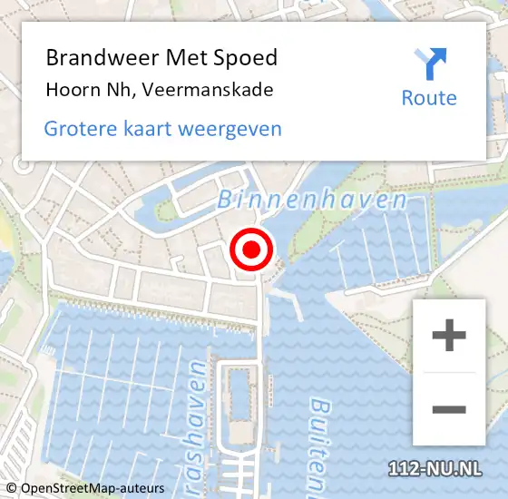 Locatie op kaart van de 112 melding: Brandweer Met Spoed Naar Hoorn, Veermanskade op 24 augustus 2023 14:28