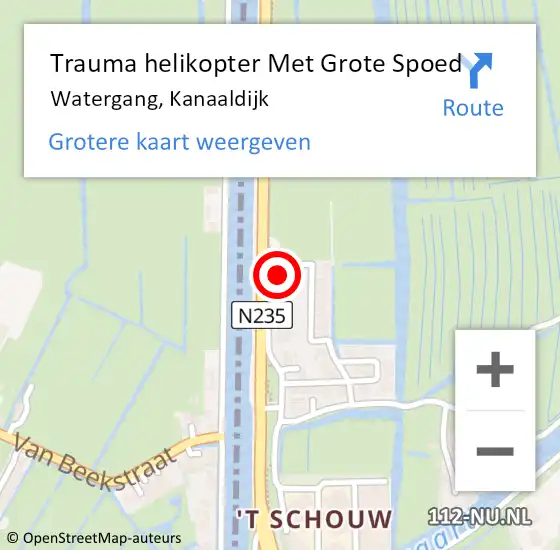 Locatie op kaart van de 112 melding: Trauma helikopter Met Grote Spoed Naar Watergang, Kanaaldijk op 24 augustus 2023 16:06