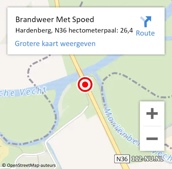 Locatie op kaart van de 112 melding: Brandweer Met Spoed Naar Hardenberg, N36 hectometerpaal: 26,4 op 24 augustus 2023 16:38