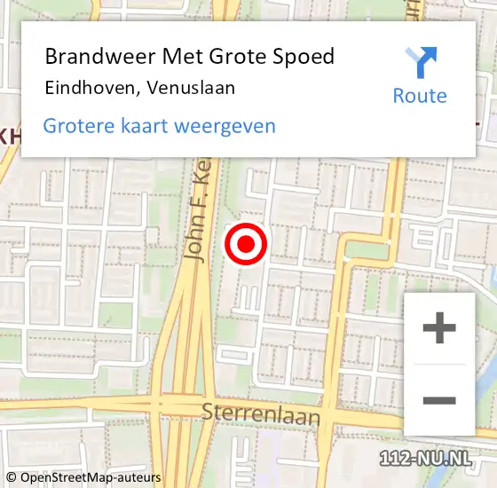 Locatie op kaart van de 112 melding: Brandweer Met Grote Spoed Naar Eindhoven, Venuslaan op 24 augustus 2023 16:46
