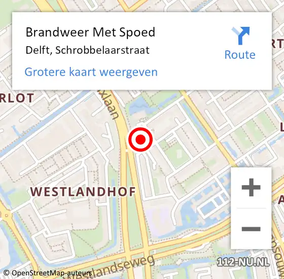Locatie op kaart van de 112 melding: Brandweer Met Spoed Naar Delft, Schrobbelaarstraat op 24 augustus 2023 17:28