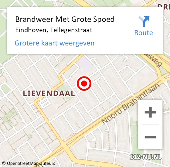 Locatie op kaart van de 112 melding: Brandweer Met Grote Spoed Naar Eindhoven, Tellegenstraat op 24 augustus 2023 17:40