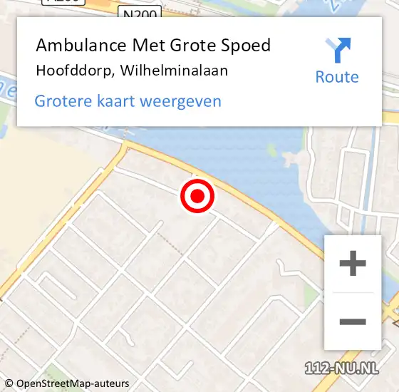 Locatie op kaart van de 112 melding: Ambulance Met Grote Spoed Naar Hoofddorp, Wilhelminalaan op 24 augustus 2023 18:55