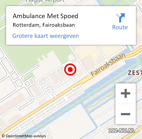 Locatie op kaart van de 112 melding: Ambulance Met Spoed Naar Rotterdam, Fairoaksbaan op 24 augustus 2023 20:49
