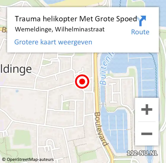 Locatie op kaart van de 112 melding: Trauma helikopter Met Grote Spoed Naar Wemeldinge, Wilhelminastraat op 25 augustus 2023 01:18