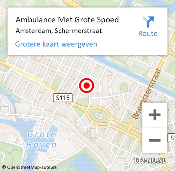 Locatie op kaart van de 112 melding: Ambulance Met Grote Spoed Naar Amsterdam, Schermerstraat op 25 augustus 2023 08:47