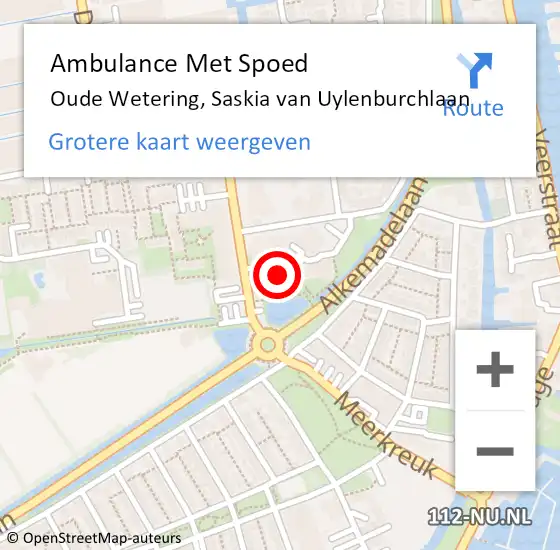 Locatie op kaart van de 112 melding: Ambulance Met Spoed Naar Oude Wetering, Saskia van Uylenburchlaan op 25 augustus 2023 09:10