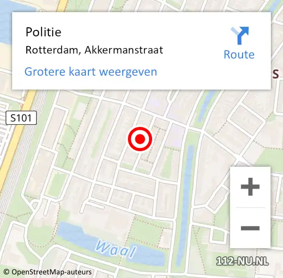 Locatie op kaart van de 112 melding: Politie Rotterdam, Akkermanstraat op 25 augustus 2023 11:31