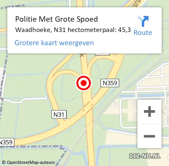 Locatie op kaart van de 112 melding: Politie Met Grote Spoed Naar Waadhoeke, N31 hectometerpaal: 45,3 op 25 augustus 2023 12:06