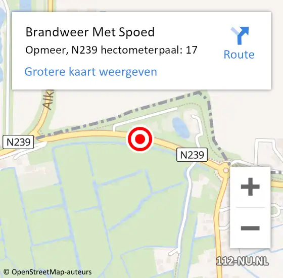Locatie op kaart van de 112 melding: Brandweer Met Spoed Naar Opmeer, N239 hectometerpaal: 17 op 25 augustus 2023 13:06