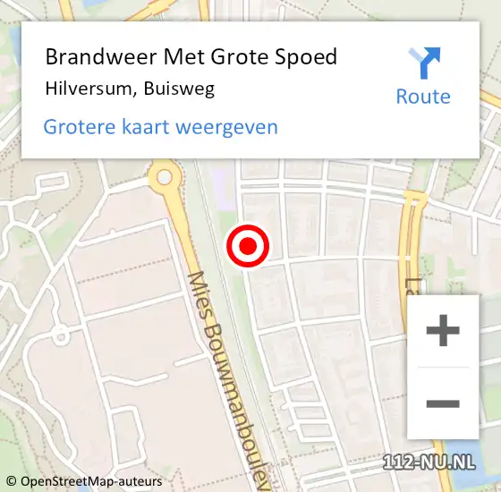 Locatie op kaart van de 112 melding: Brandweer Met Grote Spoed Naar Hilversum, Buisweg op 25 augustus 2023 13:50