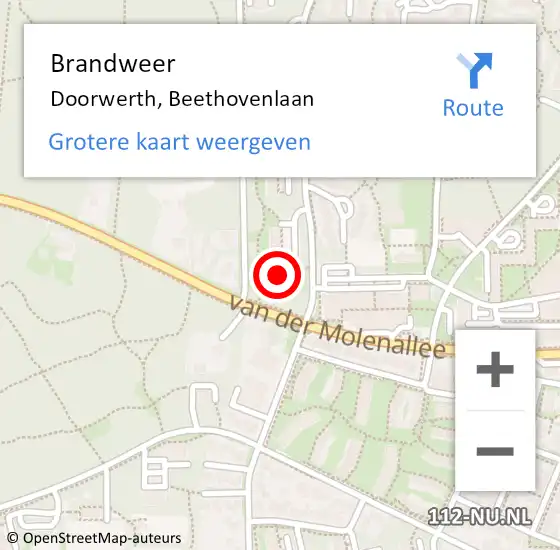 Locatie op kaart van de 112 melding: Brandweer Doorwerth, Beethovenlaan op 25 augustus 2023 14:23