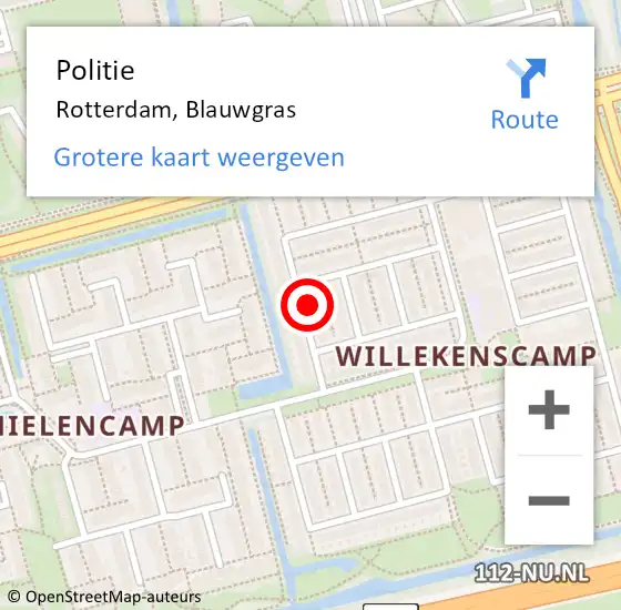 Locatie op kaart van de 112 melding: Politie Rotterdam, Blauwgras op 25 augustus 2023 15:36
