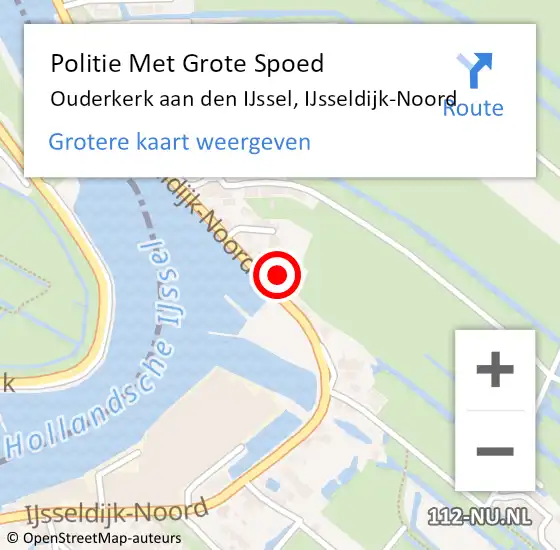 Locatie op kaart van de 112 melding: Politie Met Grote Spoed Naar Ouderkerk aan den IJssel, IJsseldijk-Noord op 25 augustus 2023 16:47