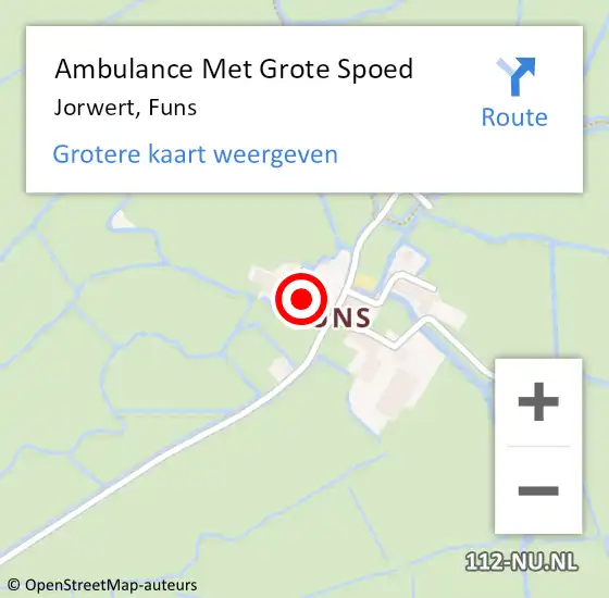 Locatie op kaart van de 112 melding: Ambulance Met Grote Spoed Naar Jorwert, Funs op 5 september 2014 21:35