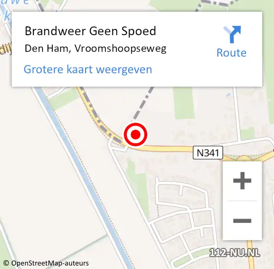 Locatie op kaart van de 112 melding: Brandweer Geen Spoed Naar Den Ham, Vroomshoopseweg op 25 augustus 2023 18:45