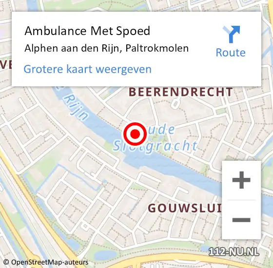 Locatie op kaart van de 112 melding: Ambulance Met Spoed Naar Alphen aan den Rijn, Paltrokmolen op 25 augustus 2023 19:26