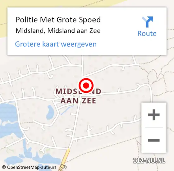 Locatie op kaart van de 112 melding: Politie Met Grote Spoed Naar Midsland, Midsland aan Zee op 25 augustus 2023 19:46