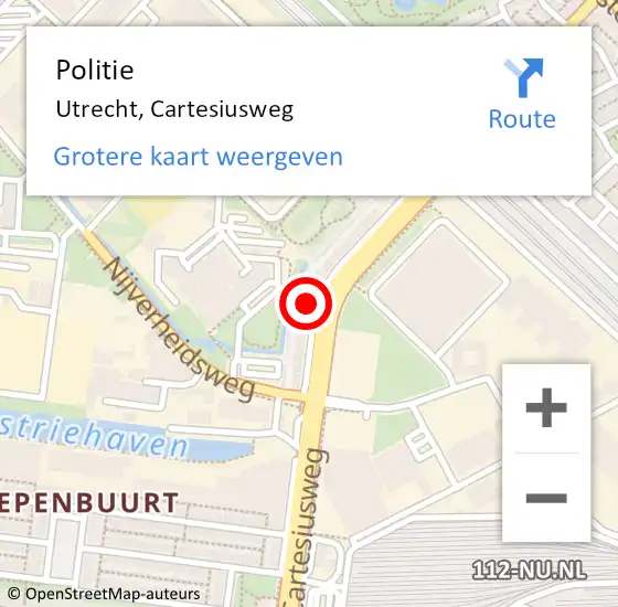 Locatie op kaart van de 112 melding: Politie Utrecht, Cartesiusweg op 25 augustus 2023 19:53
